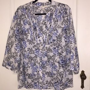 Button down, blue floral blouse